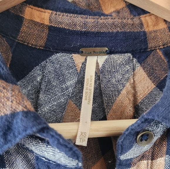 Free People Preppy In Plaid Oversize High Low Flowy Button Down Top Academia XS - Picture 12 of 12